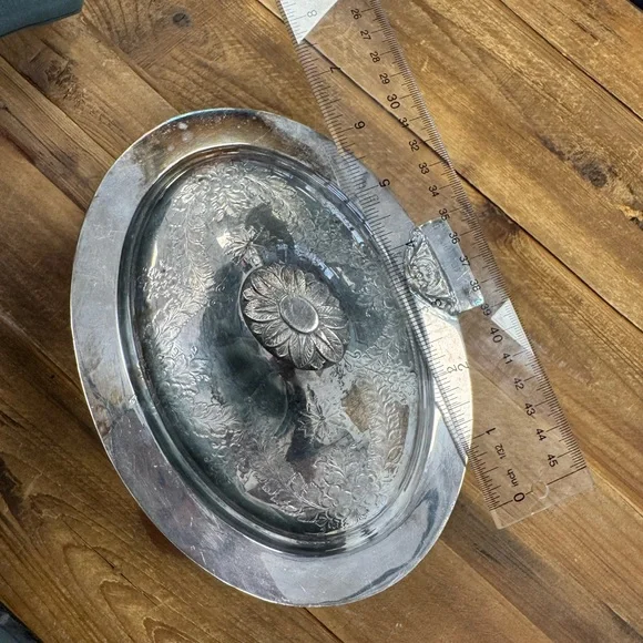 Stunning silver plated large footed bisc box with lions